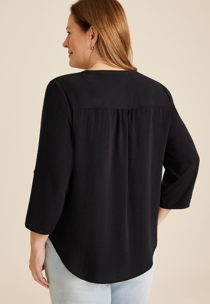 Plus Size Atwood 3/4 Sleeve Popover Blouse - Image 2