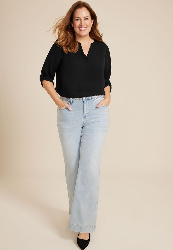 Plus Size Atwood 3/4 Sleeve Popover Blouse - Image 3