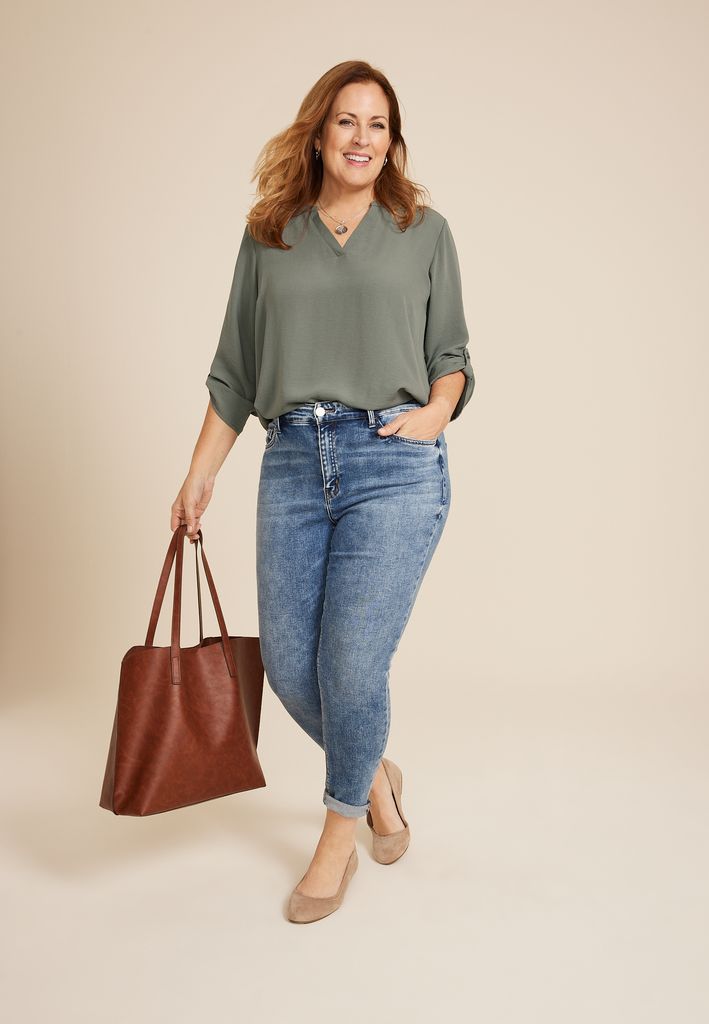 Plus Size Atwood 3/4 Sleeve Popover Blouse - Image 3