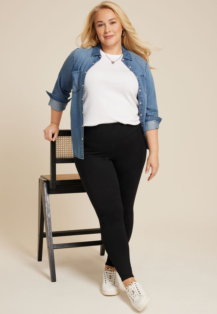 Plus Size Black Super High Rise Pocket Luxe Legging - Image 3