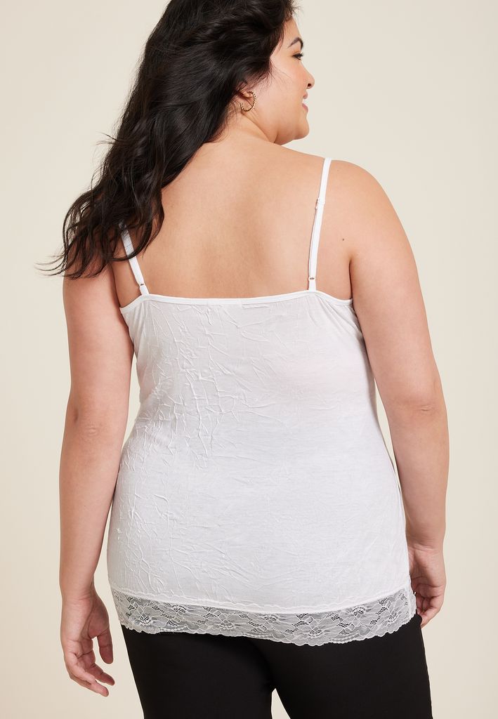 Plus Size Solid Lace Trim Crinkle Cami - Image 2