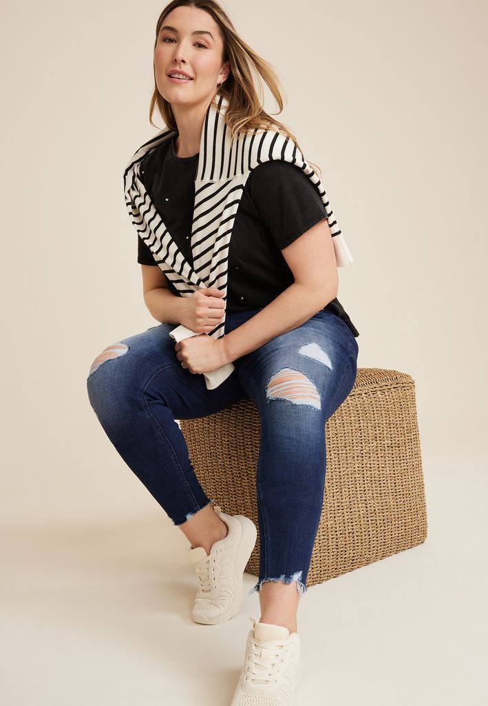 Plus Size edgely™ Curvy High Rise Ripped Super Skinny Jean - Image 3