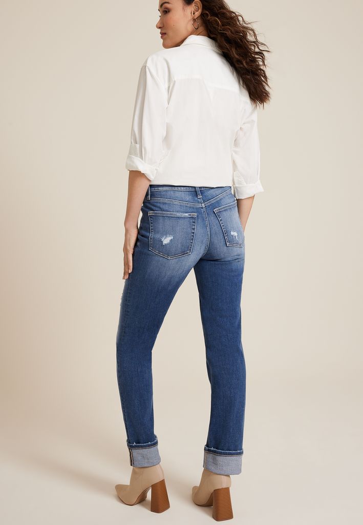 edgely™ Dark High Rise Cuffed Relaxed Straight Jean - Image 2