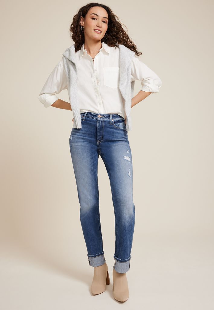 edgely™ Dark High Rise Cuffed Relaxed Straight Jean - Image 3