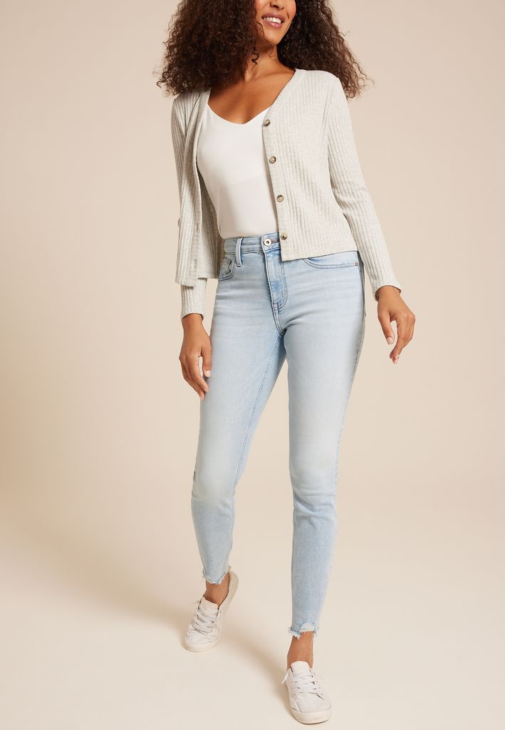 edgely™ Light High Rise Destructed Hem Super Skinny Ankle Jean