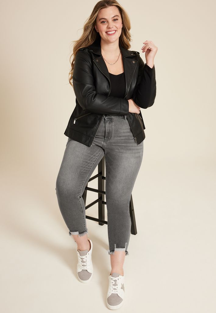 Plus Size KanCan™ Gray High Rise Ripped Hem Skinny Jean - Image 3