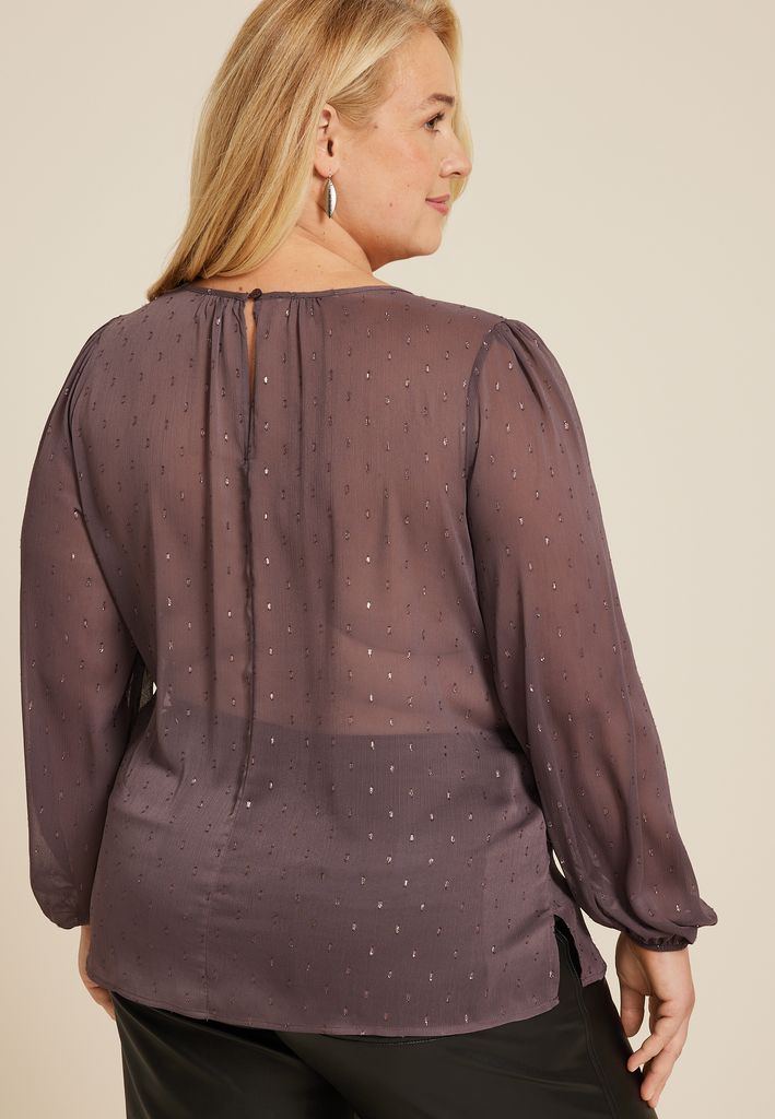 Plus Size Leighton Gold Clip Dot Blouse - Image 2