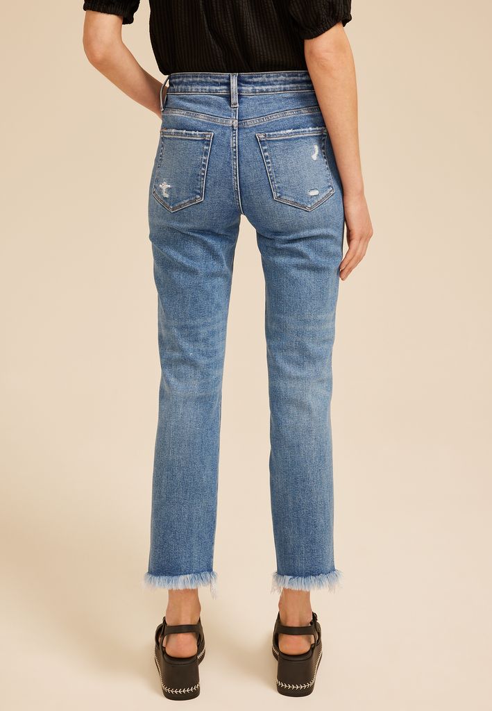 Flying Monkey™ Mid Rise Frayed Hem Slim Straight Ankle Jean - Image 2