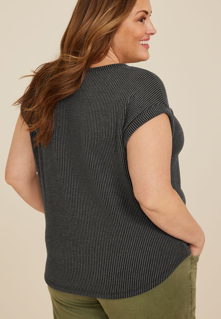 Plus Size 24/7 Clara Wavy Ribbed Short Sleeve Tee - Image 2