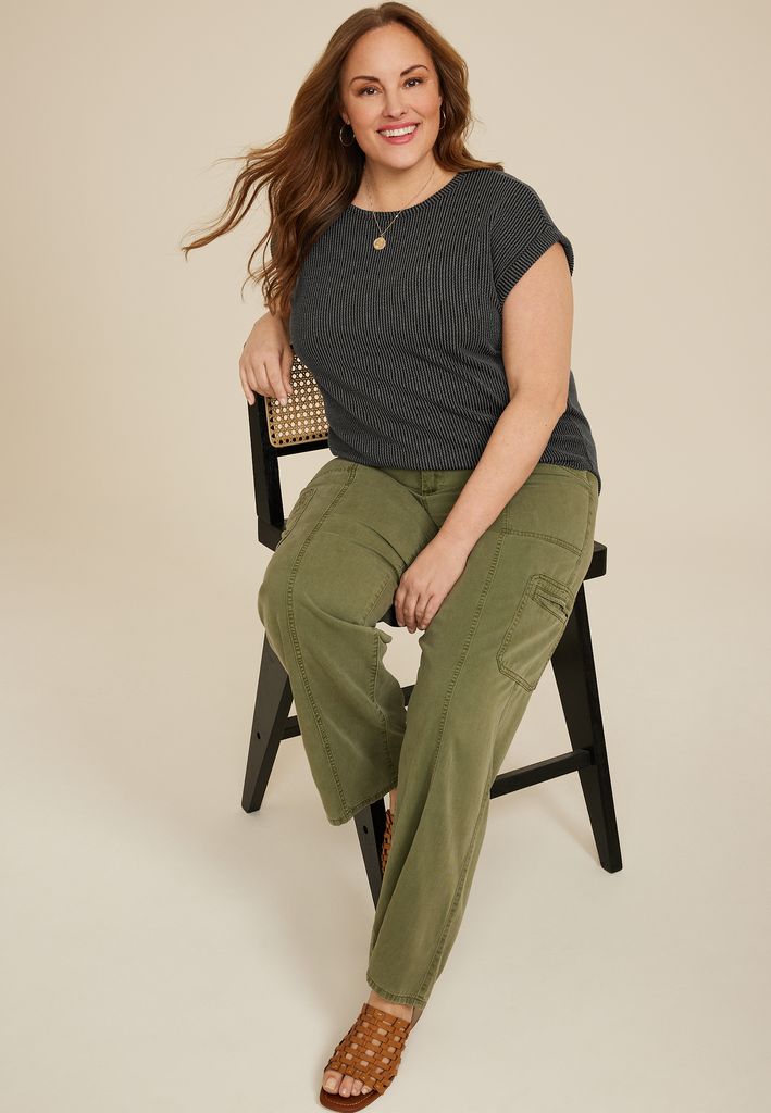 Plus Size 24/7 Clara Wavy Ribbed Short Sleeve Tee - Image 3