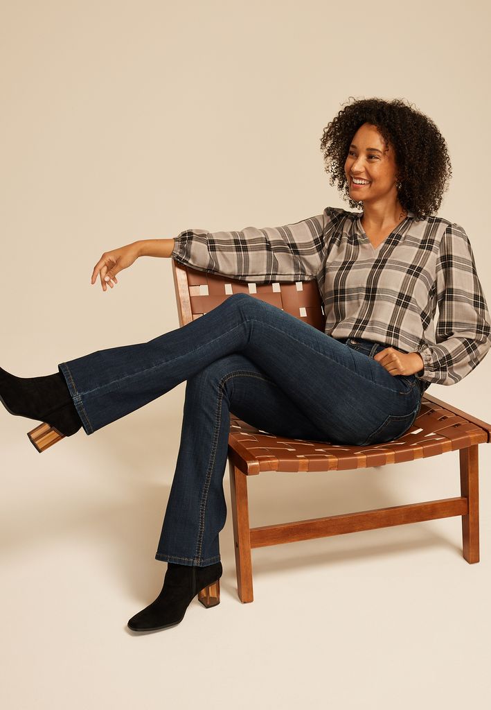 Dark Crosshatch Mid Rise Thick Stitch Bootcut Jean - Image 3