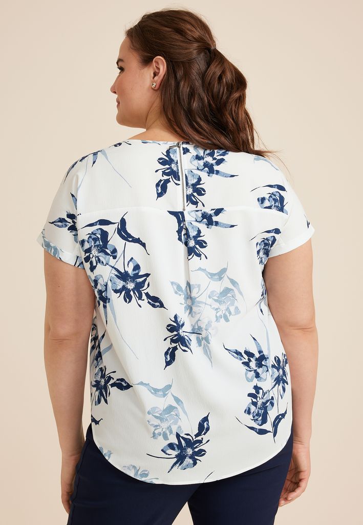 Plus Size Delton Zipper Back Blouse - Image 2