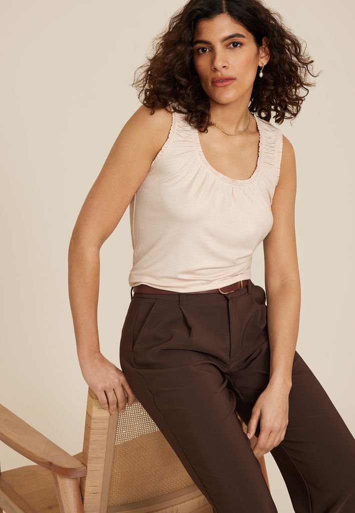 Effortless Ruched Shimmer Tank Top - Image 3