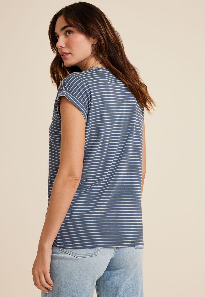 24/7 Austin Striped Knot Hem Short Sleeve Tee - Image 2