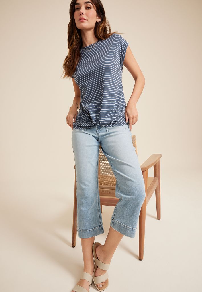 24/7 Austin Striped Knot Hem Short Sleeve Tee - Image 3