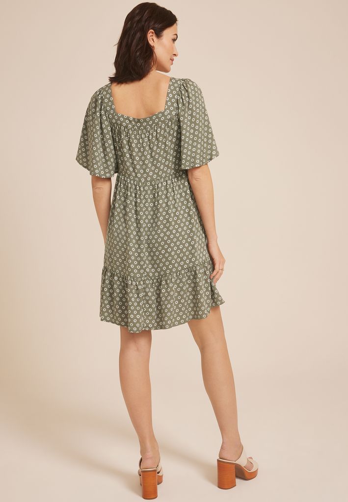 Printed Flutter Sleeve Babydoll Dress - Image 2