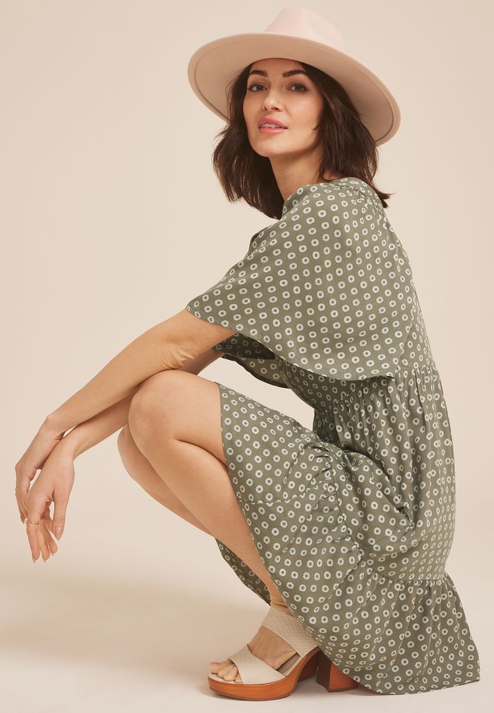 Printed Flutter Sleeve Babydoll Dress - Image 3