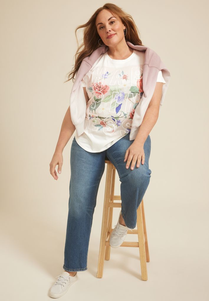 Plus Size Floral Happiness Classic Fit Graphic Tee - Image 3