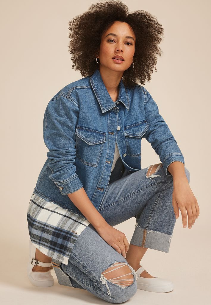 Denim Plaid Shacket - Image 3