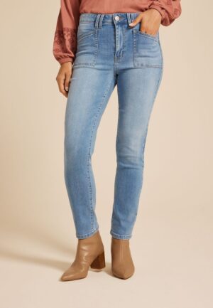 m jeans by maurices™ High Rise Slant Patch Pocket Slim Straight Ankle Jean