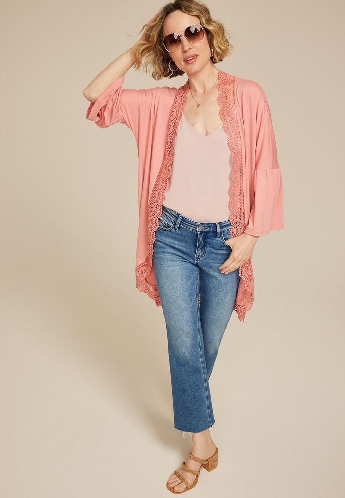 Crochet Trim Curve Hem Kimono - Image 3