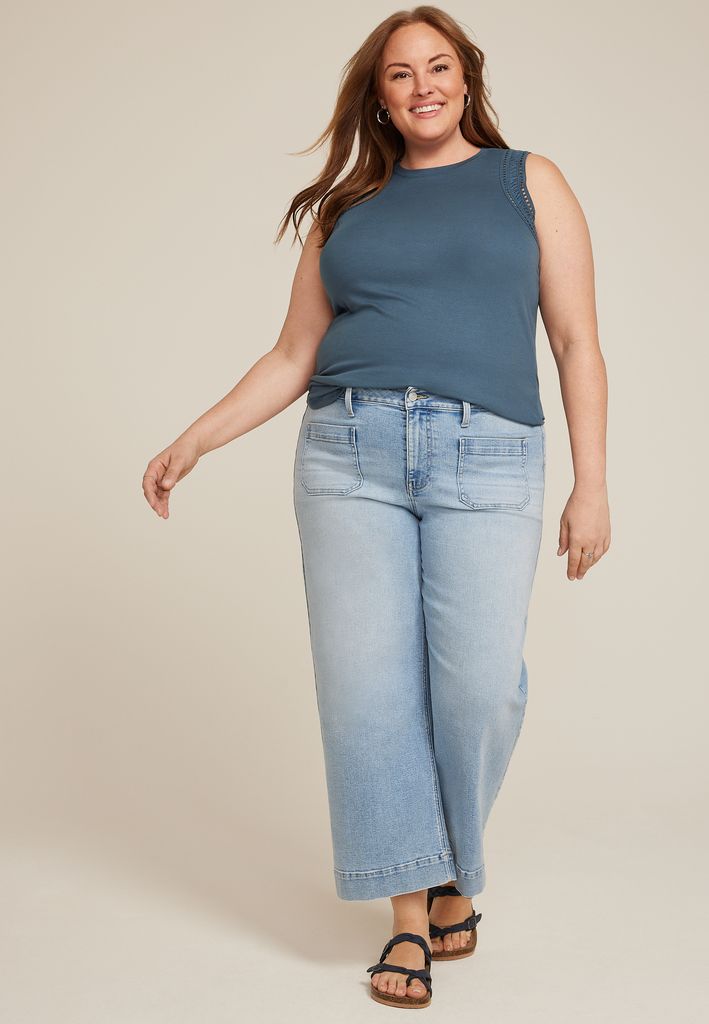 Plus Size Lattice Trim Tank Top