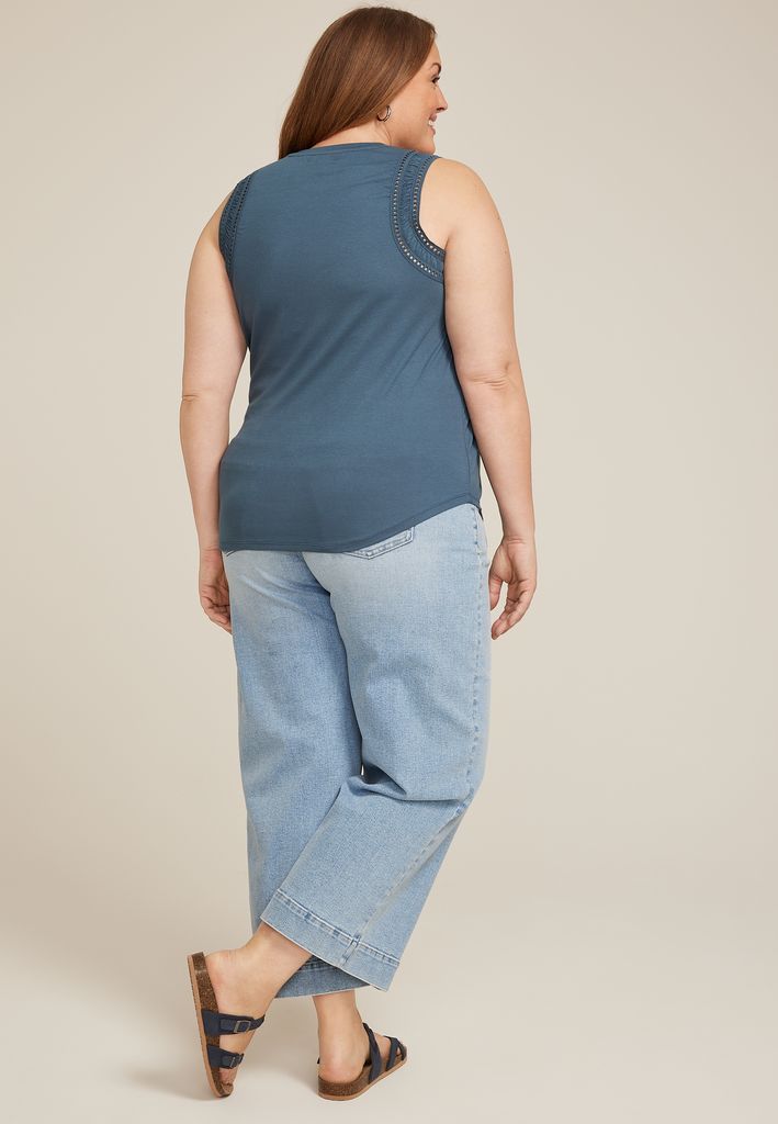 Plus Size Lattice Trim Tank Top - Image 2