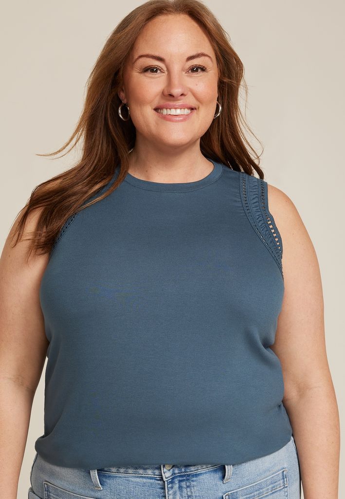 Plus Size Lattice Trim Tank Top - Image 3
