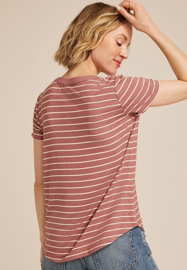 Striped Lattice Front Short Sleeve Tee - Image 2