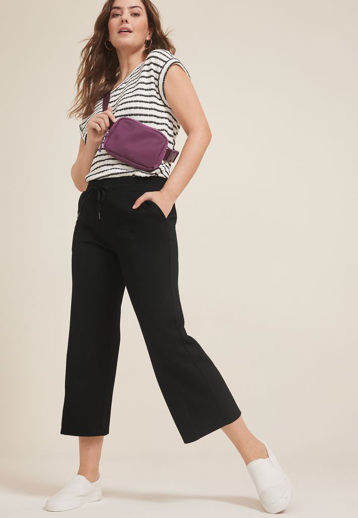 Ribbed Scuba Knit High Rise Wide Leg Cropped Pant - Image 3