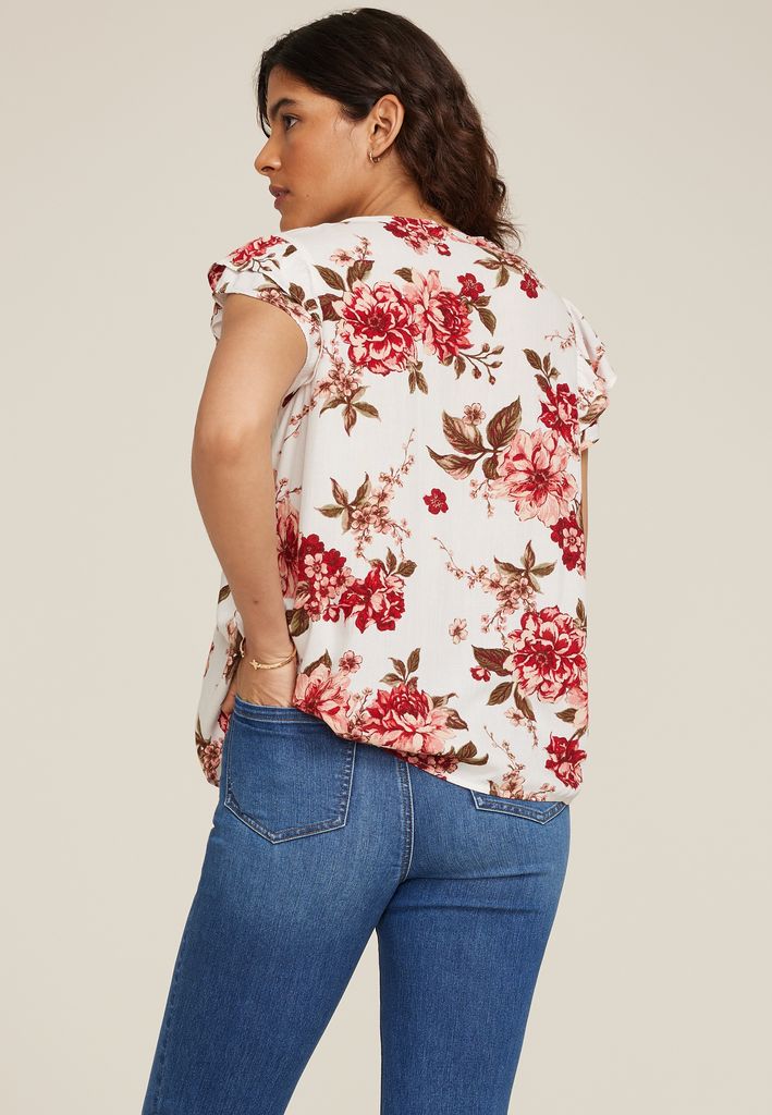 Floral Double Flutter Short Sleeve Blouse - Image 2