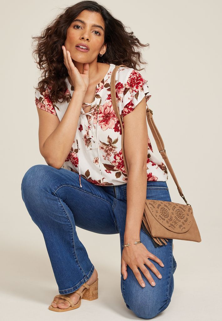 Floral Double Flutter Short Sleeve Blouse - Image 3