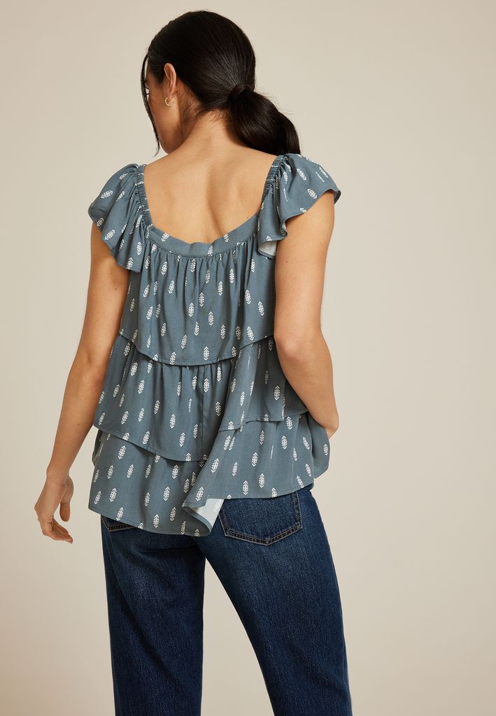 Printed Tiered Babydoll Blouse - Image 2