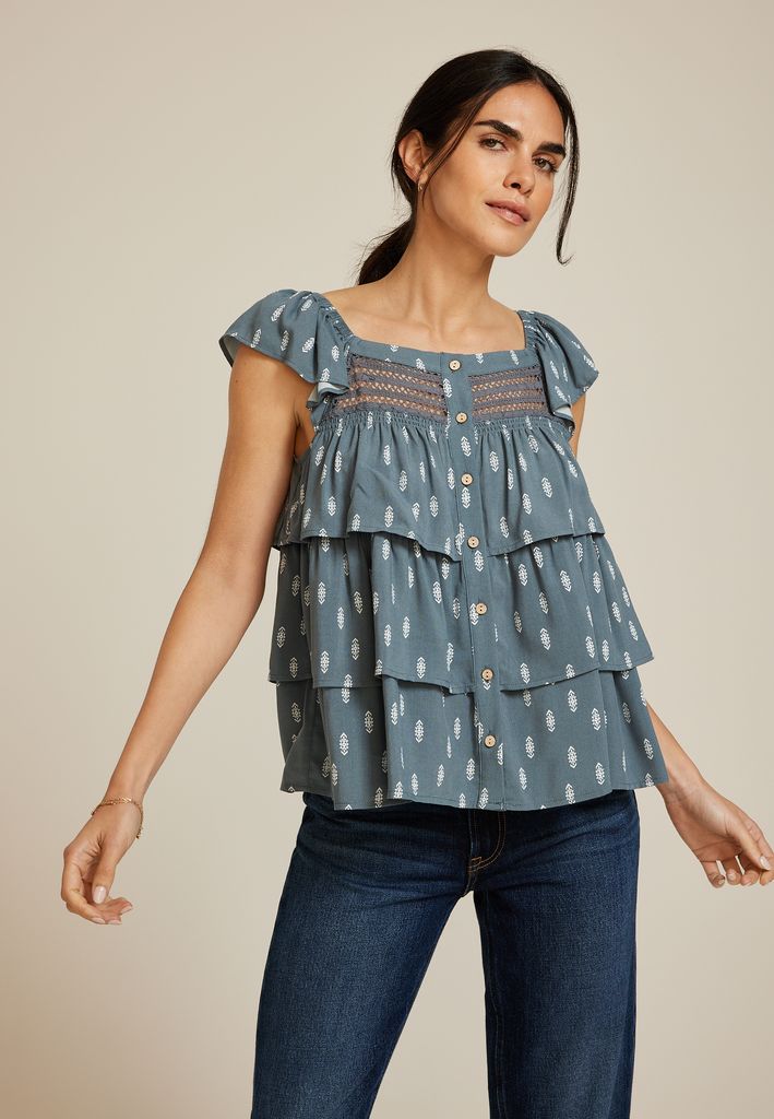 Printed Tiered Babydoll Blouse - Image 3