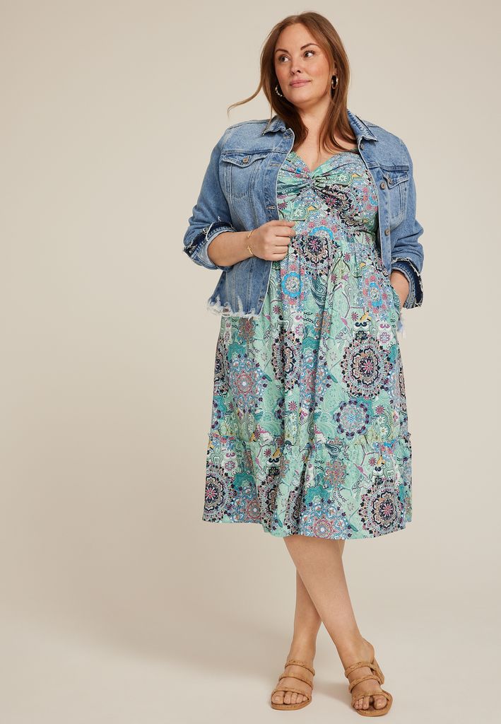 Plus Size Bare Printed Tiered Midi Dress - Image 3
