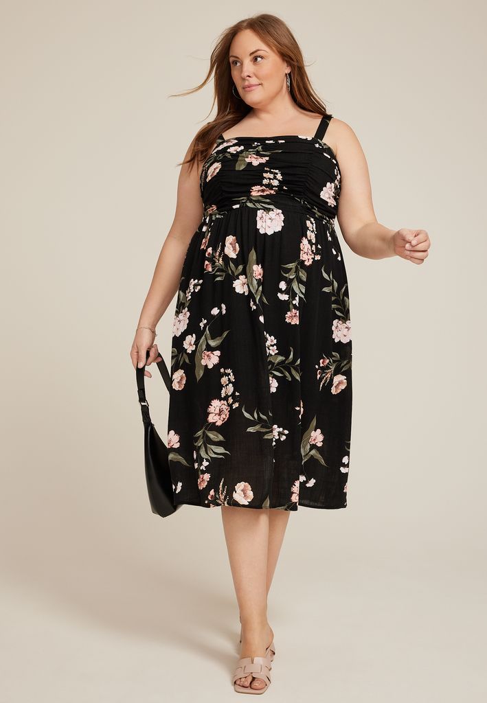 Plus Size Bare Ruched Square Neck Midi Dress - Image 3