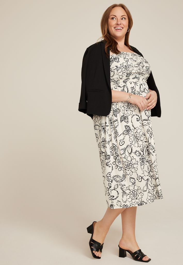 Plus Size Bare Ruched Square Neck Midi Dress - Image 3