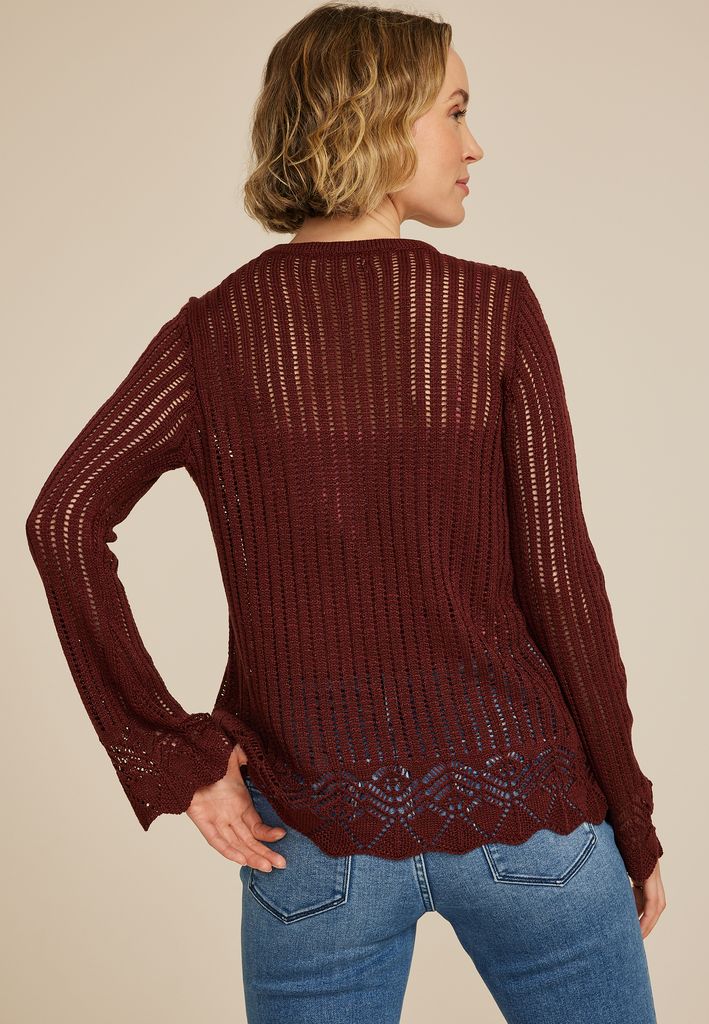 Open Stitch Bell Sleeve Sweater - Image 2