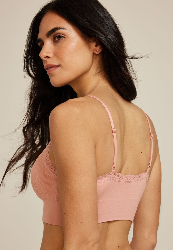 True Stretch Seamless Ribbed Lace Trim Bralette - Image 2