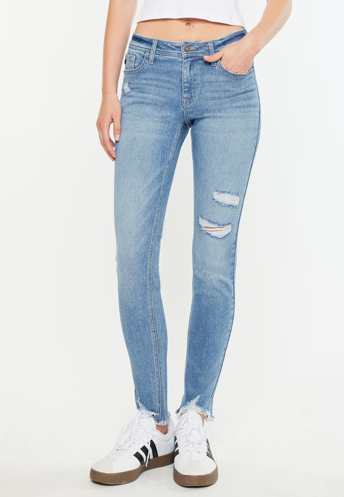 KanCan™ Mid Rise Open Ripped Frayed Hem Skinny Jean