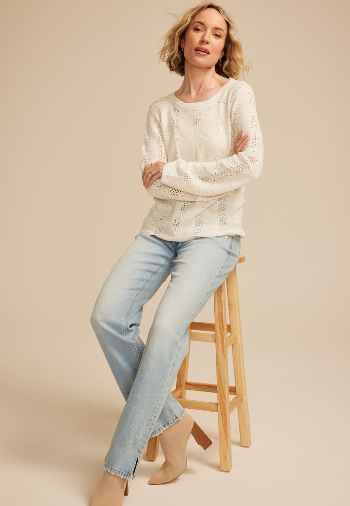 Wave Stitch Bell Sleeve Sweater - Image 3