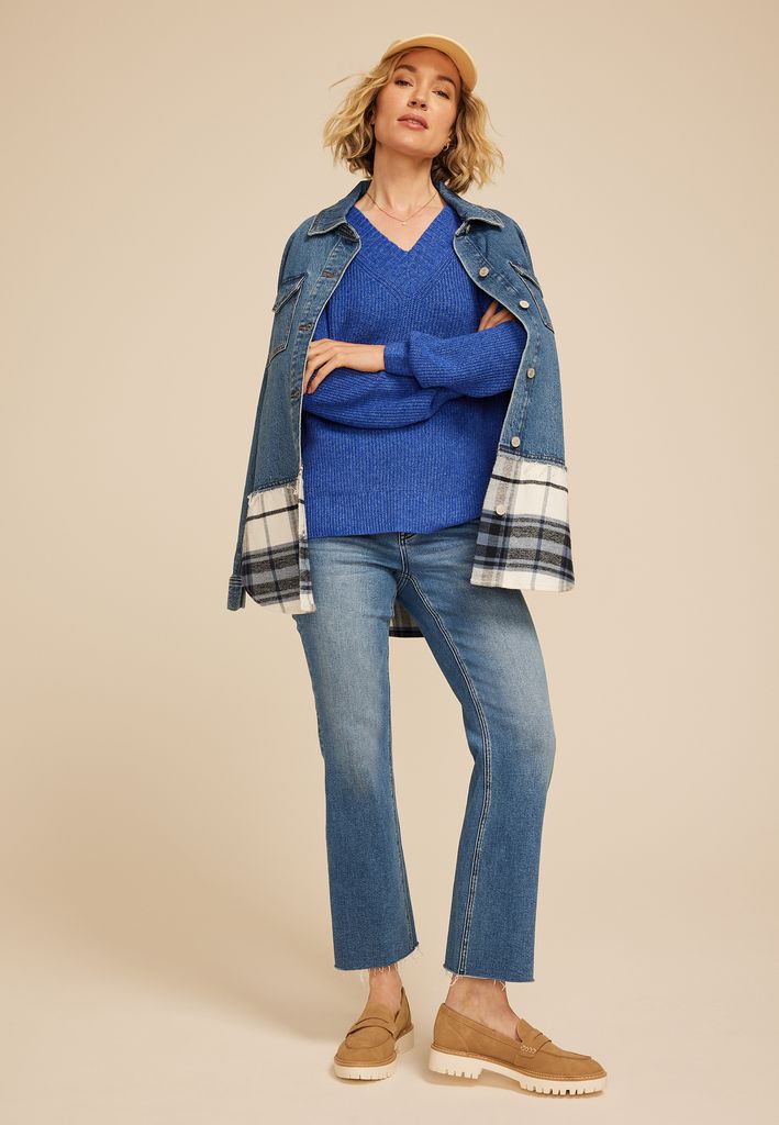Slouchy V Neck Ribbed Sweater - Image 3
