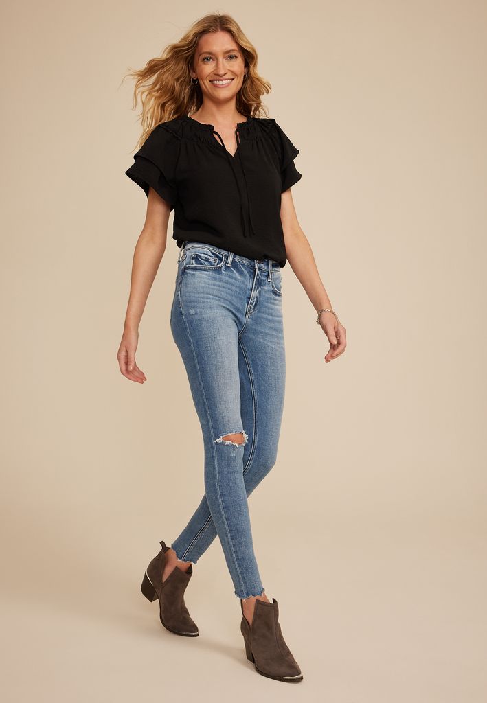 Flying Monkey™ Mid Rise Open Ripped Skinny Ankle Jean - Image 3