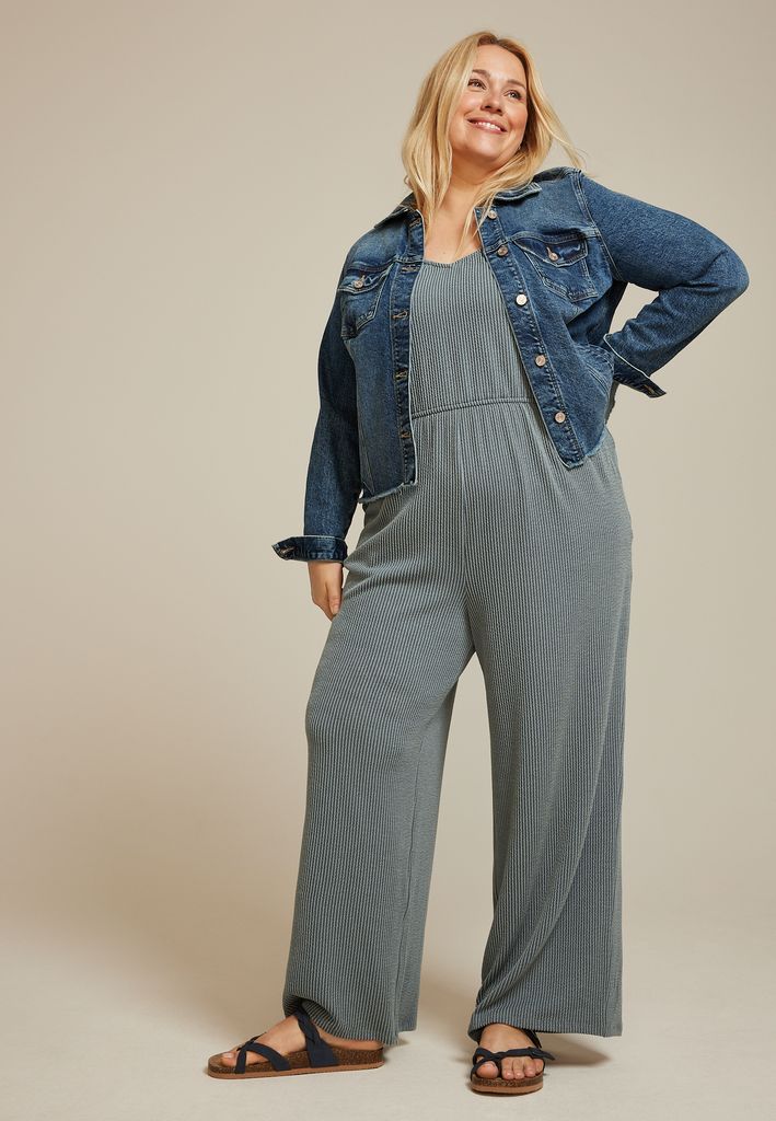 Plus Size Bare Wavy Ribbed Jumpsuit - Image 3