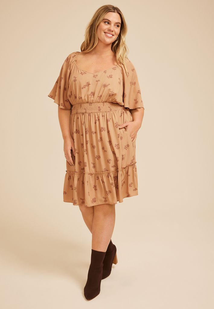 Plus Size Floral Flutter Textured Skater Dress - Image 3