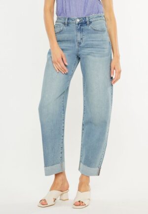 KanCan&trade; High Rise Raw Cuff Barrel Jean