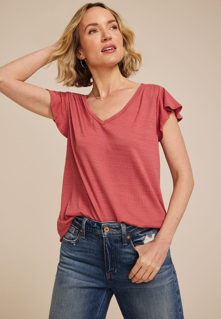 Textured Flutter Sleeve Tee