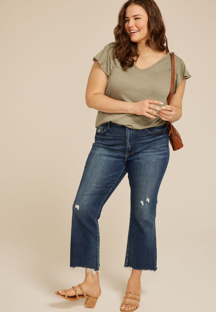 Plus Size Textured Flutter Sleeve Tee - Image 3