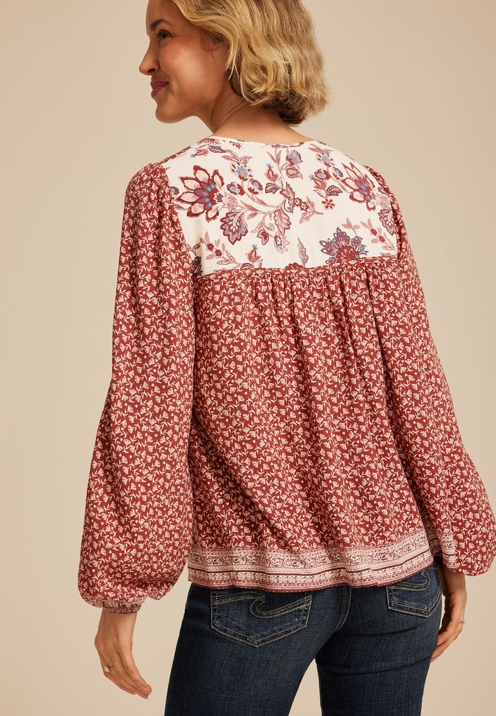 Mixed Floral Peasant Blouse - Image 2