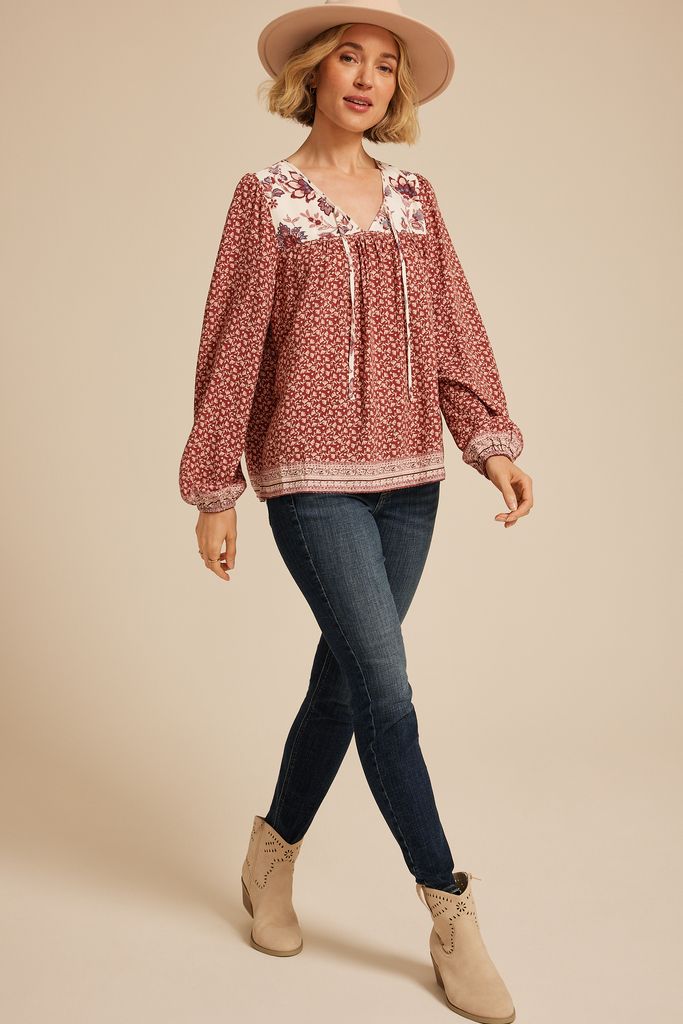 Mixed Floral Peasant Blouse - Image 3